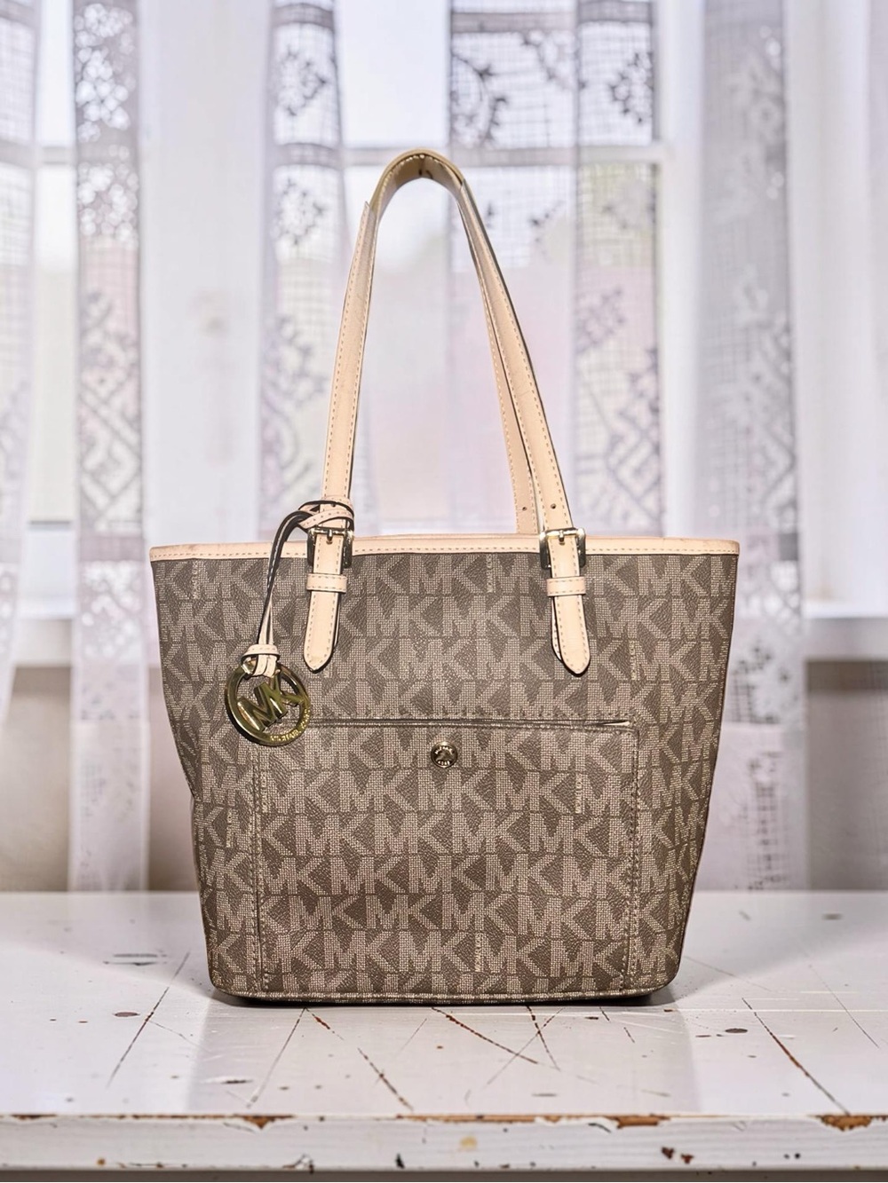 Michael Kors Jet Set Tote Handbag Large Purse Signature Logo Saffiano Leather